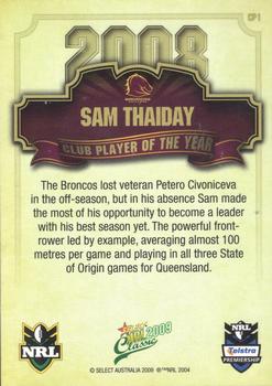 2009 Select Classic - Club Player of the Year #CP1 Sam Thaiday Back